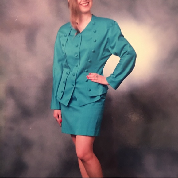 Vintage Dresses & Skirts - 2-piece garment dress skirt suit fully lined size S color teal